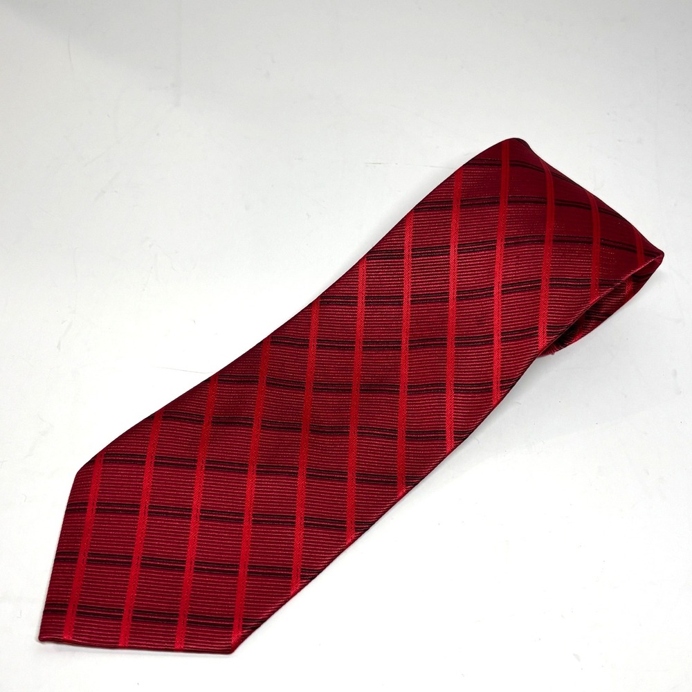 Adolfo Necktie Mens‎ OS Red Silk Grid Stripe Formal Business Tie Power Formal